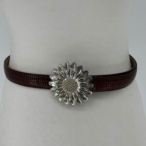 Vtg Navasota Belt Brown Genuine Leather Woven Design Silver Flower Buckle M 33in